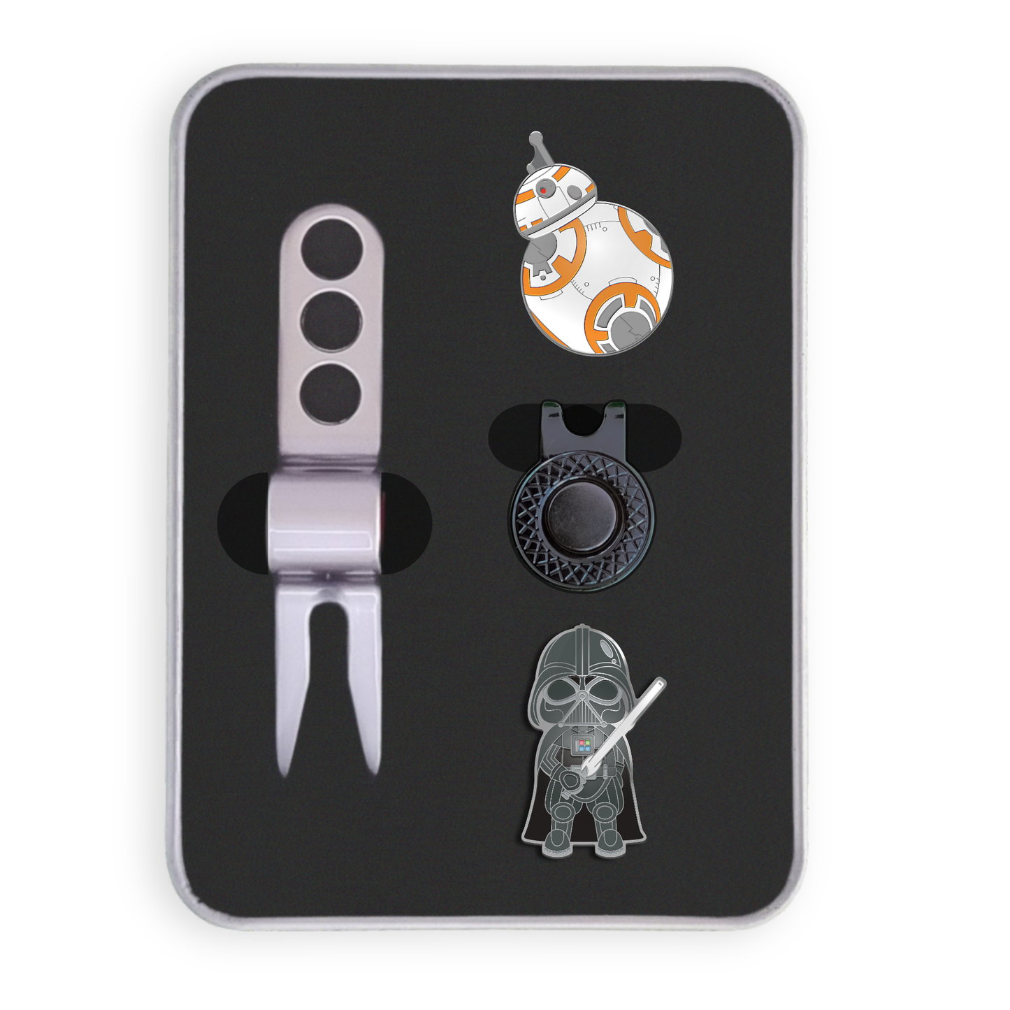 Golf Ball Marker Gift Set - The Droid & The Dark Side Chrome