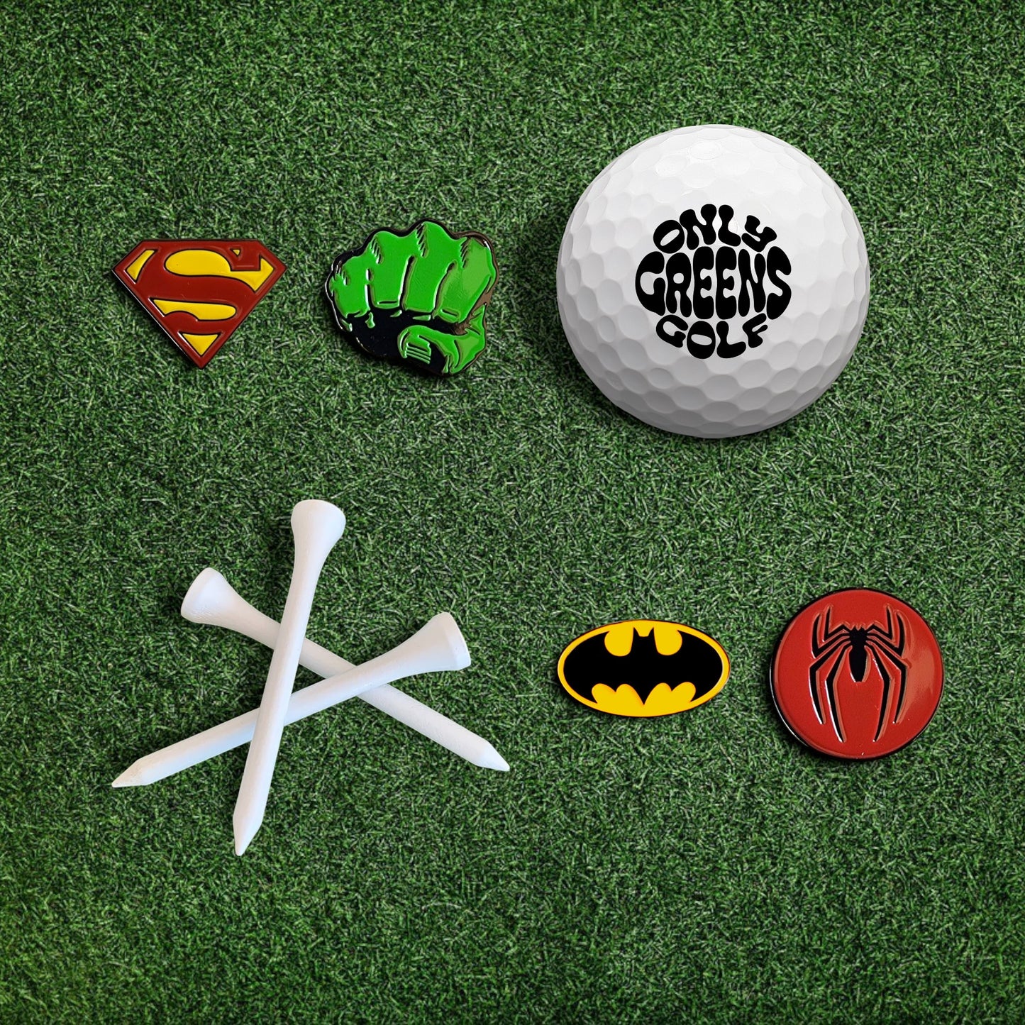 Golf Ball Marker Gift Set - Superheroes | Batman | Superman | Hulk | Spider-Man