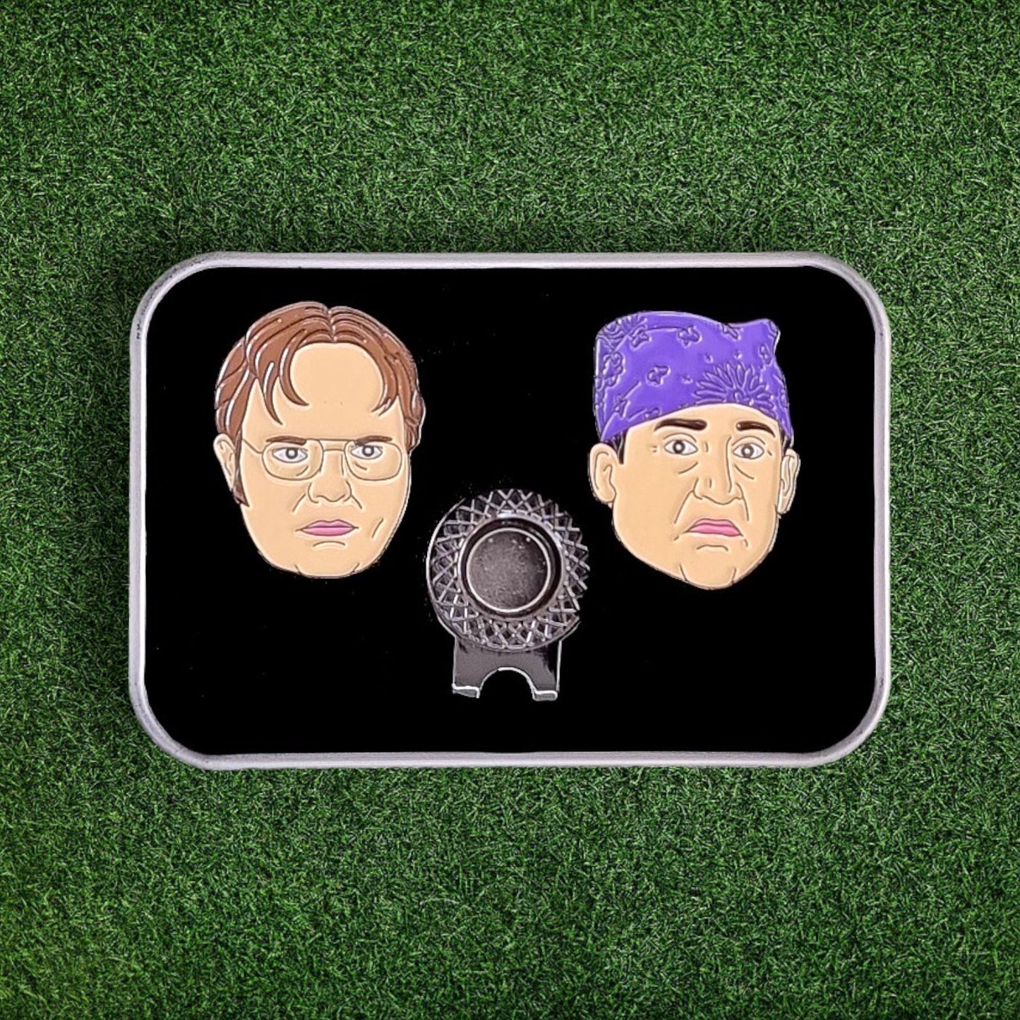 Golf Ball Marker & Hat Clip Set - Office - Complete in Gift Tin