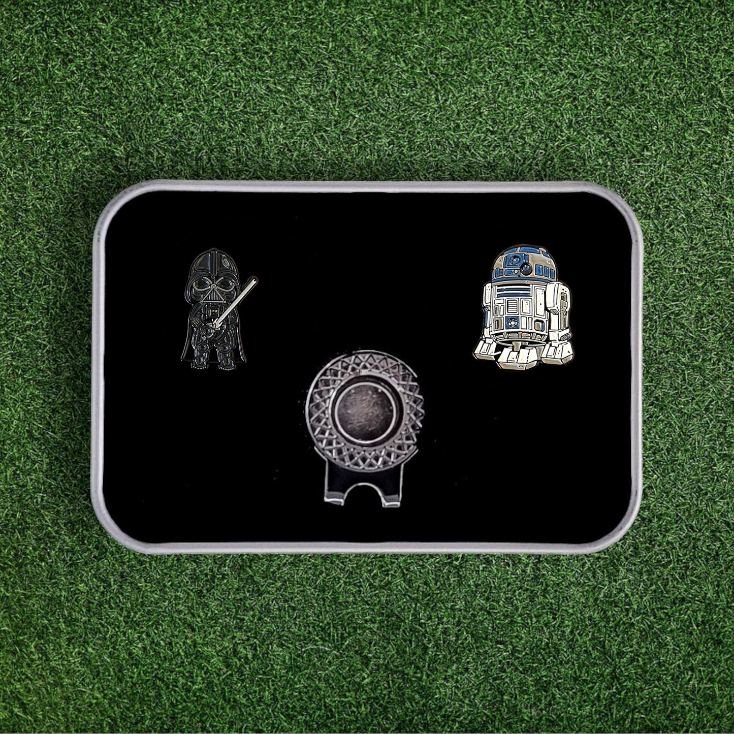 Golf Ball Marker & Hat Clip Set - Darth Vader & R2-D2 | Star Wars | In Gift Tin