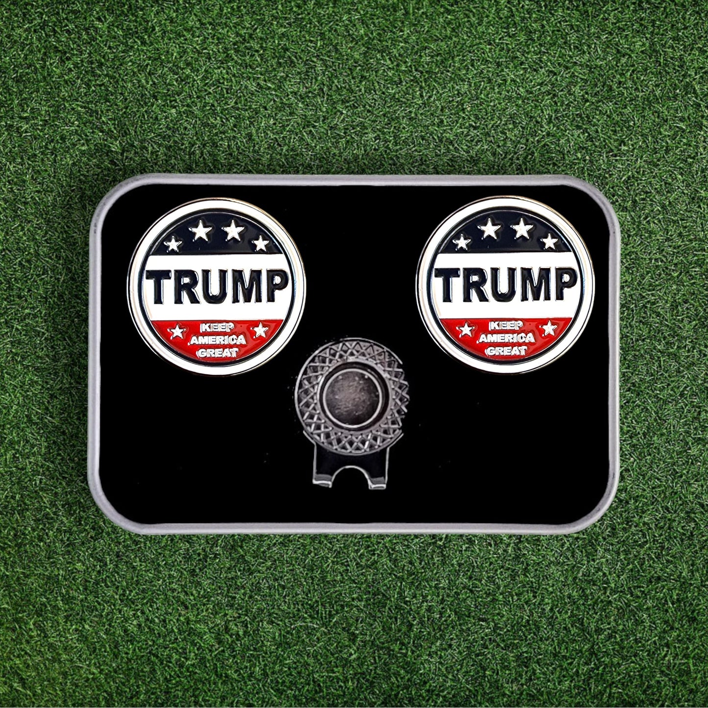Golf Ball Marker & Hat Clip Set - Trump "Keep America Great" | In Gift Tin