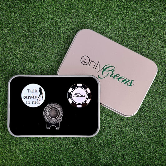 Golf Ball Marker & Hat Clip Set - Novelty | Complete in Gift Tin