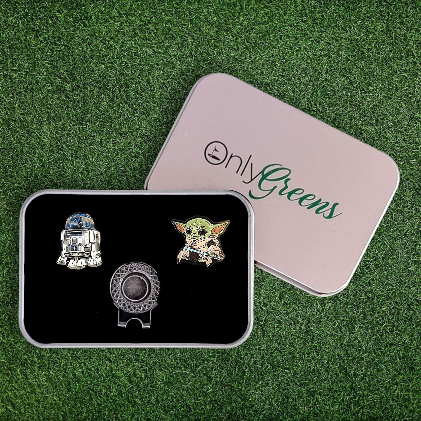 Golf Ball Marker & Hat Clip Set - R2-D2 & Baby Yoda | Star Wars | In Gift Tin