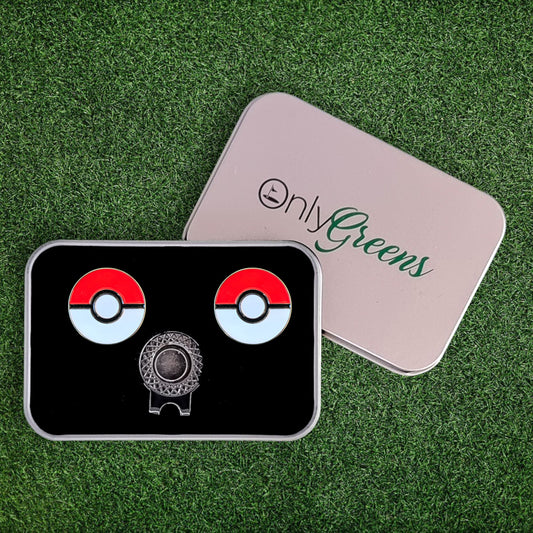 Golf Ball Marker & Hat Clip Set - Pokéball | Complete in Gift Tin