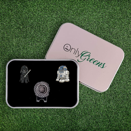Golf Ball Marker & Hat Clip Set - Darth Vader & R2-D2 | Star Wars | In Gift Tin