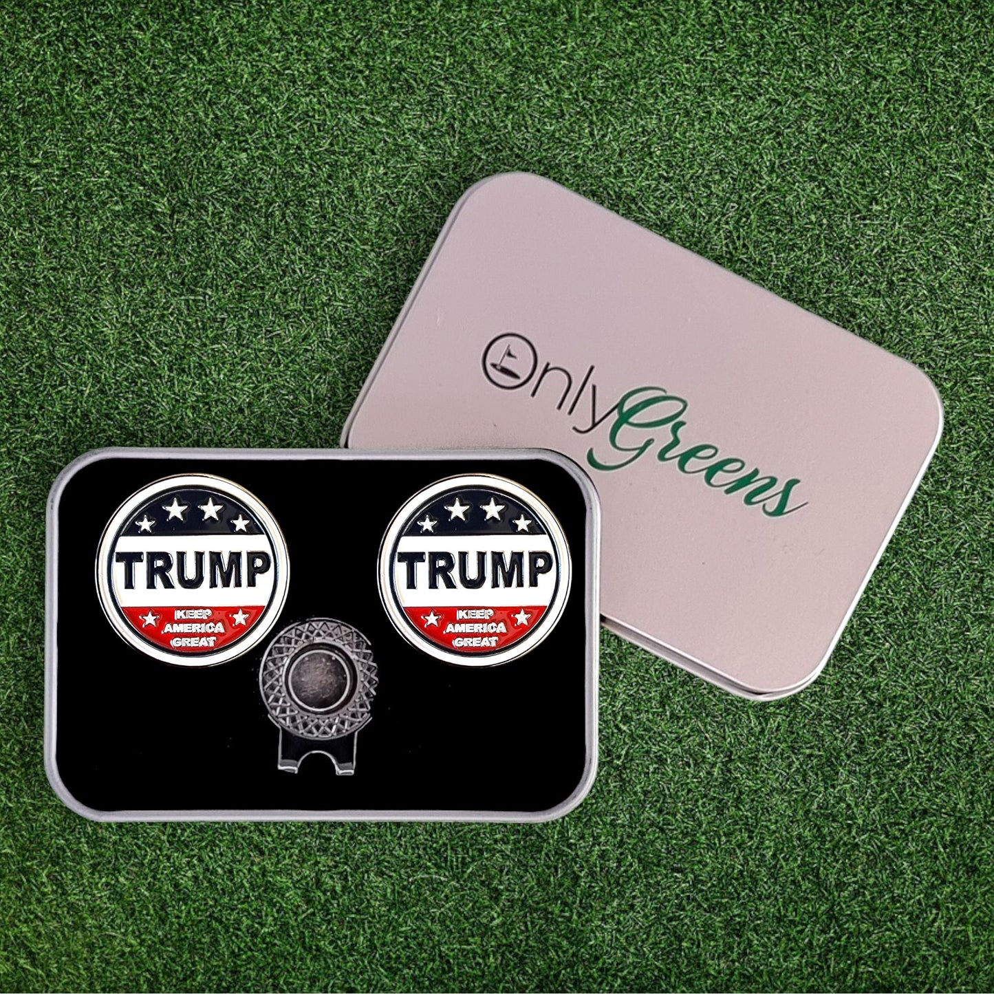 Golf Ball Marker & Hat Clip Set - Trump "Keep America Great" | In Gift Tin