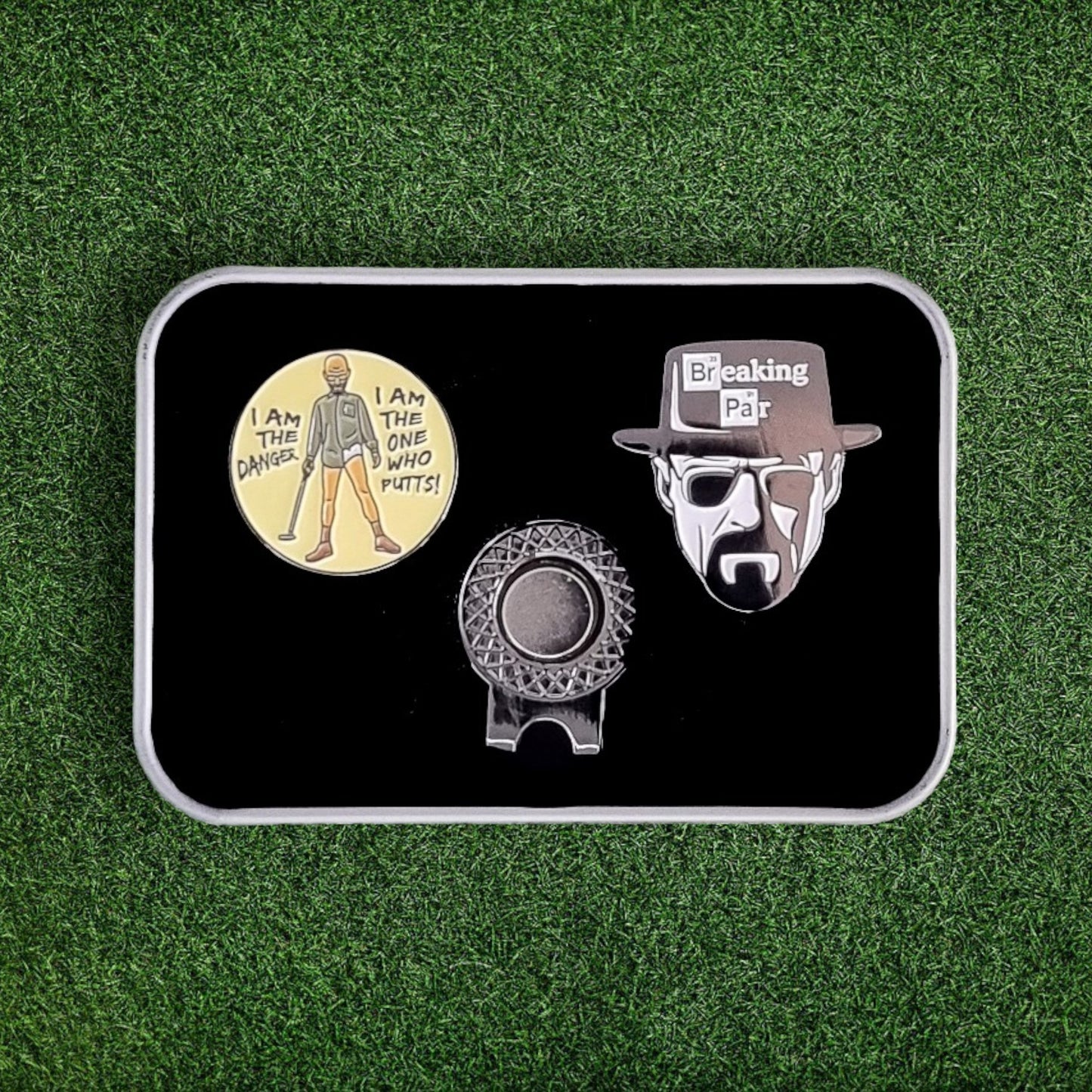 Golf Ball Marker & Hat Clip Set - Breaking Par - Complete in Gift Tin