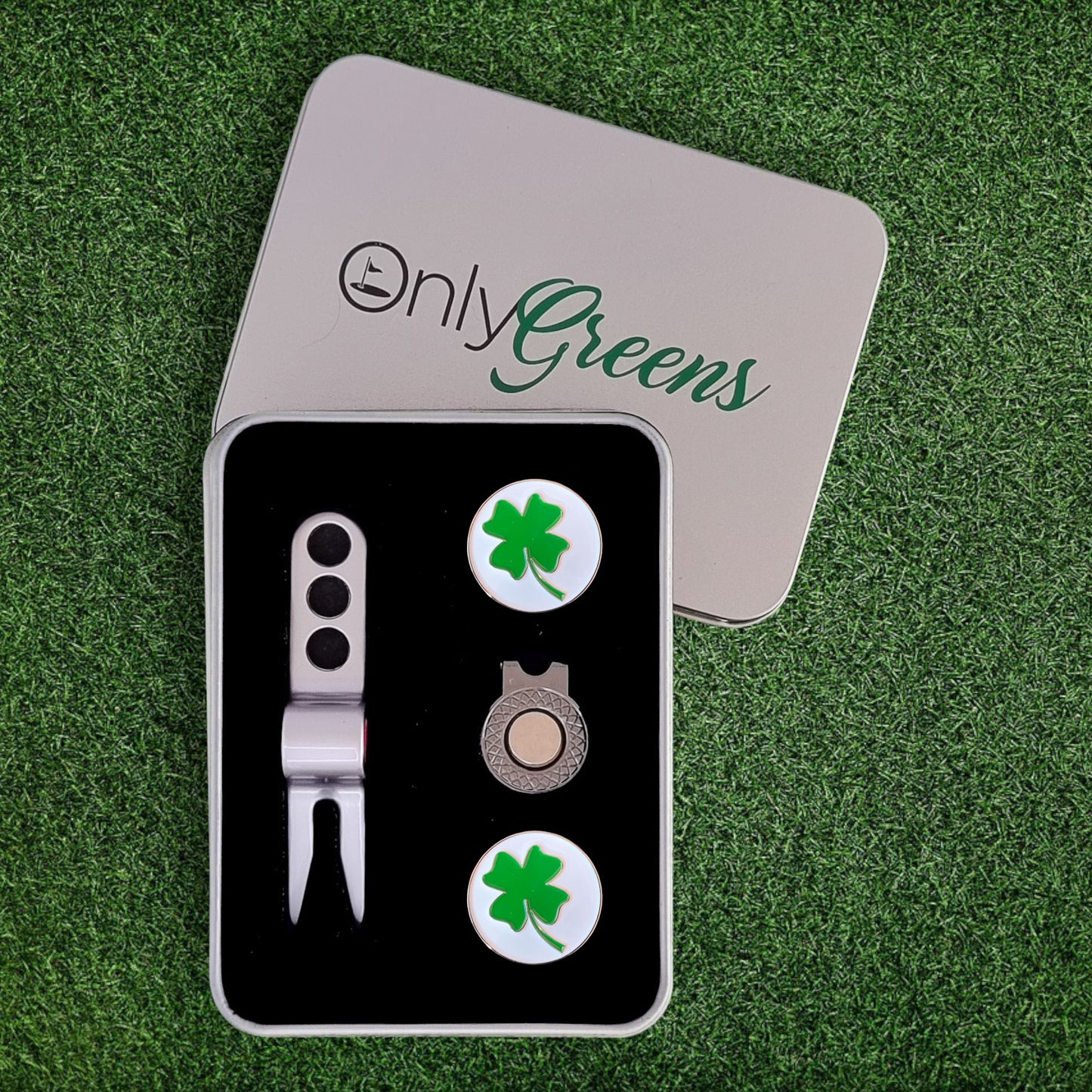 Scotty Divot Tool & Ball Marker Gift Set - Lucky Four-Leaf Clover | In Gift Tin