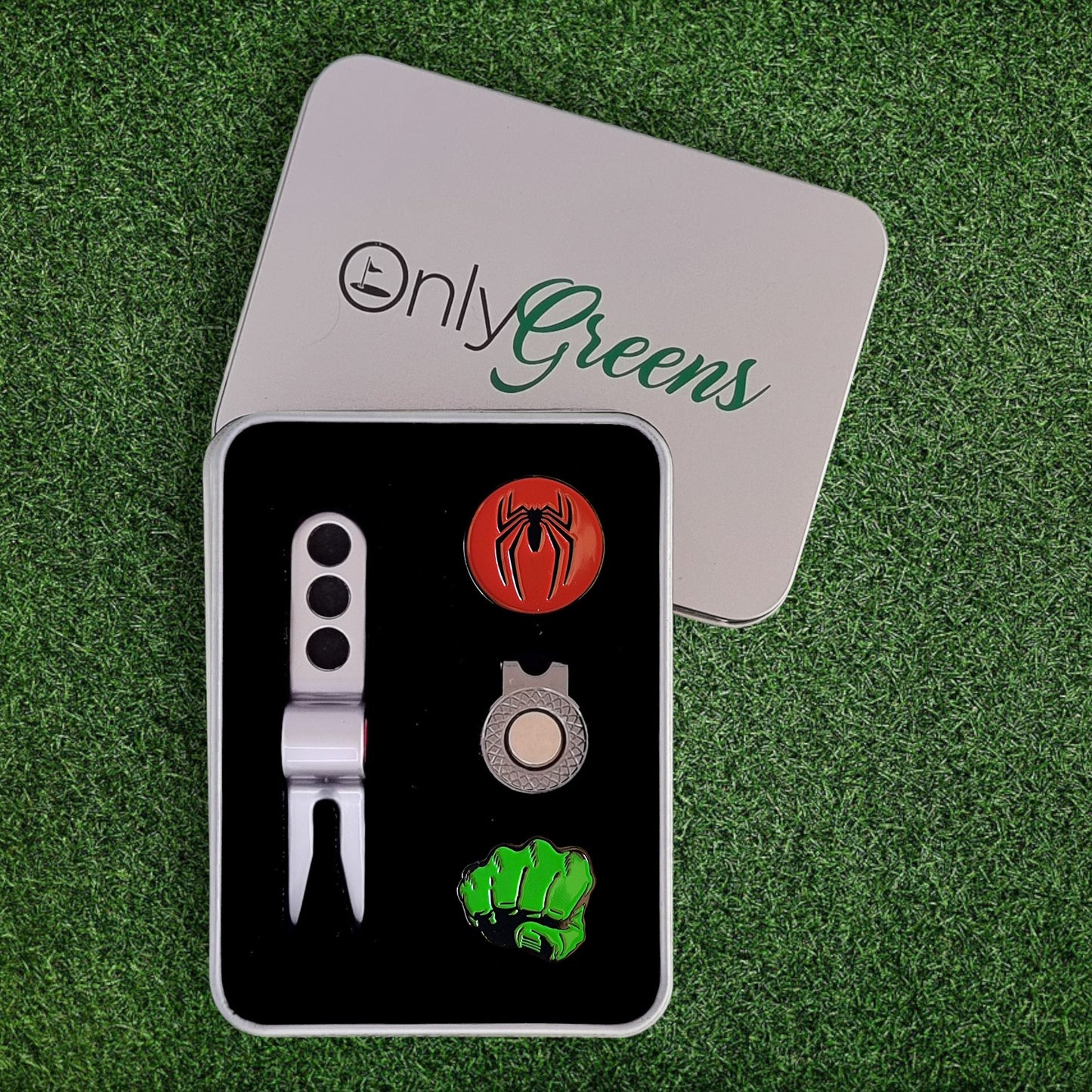 Scotty Divot Tool & Ball Marker Gift Set - Spider-Man & Hulk | Complete in Gift Tin